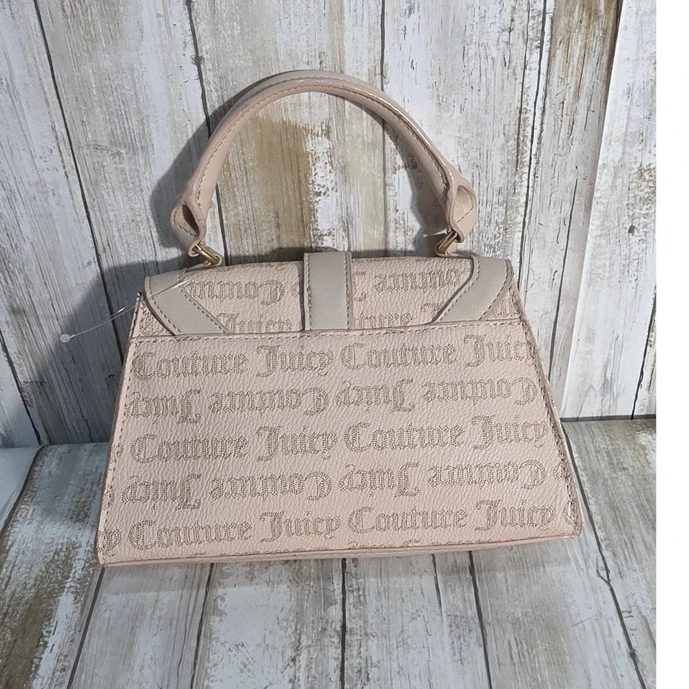 Juicy Couture Blush Pink Logo Print Top Handle Satchel Bag Gold Tone Hardware